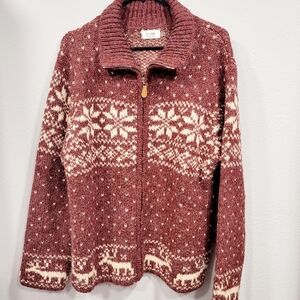 Bluivy Chunky Knit Cardigan Sweater Faire Isle Nordic Oversize Cozy Womens M/L